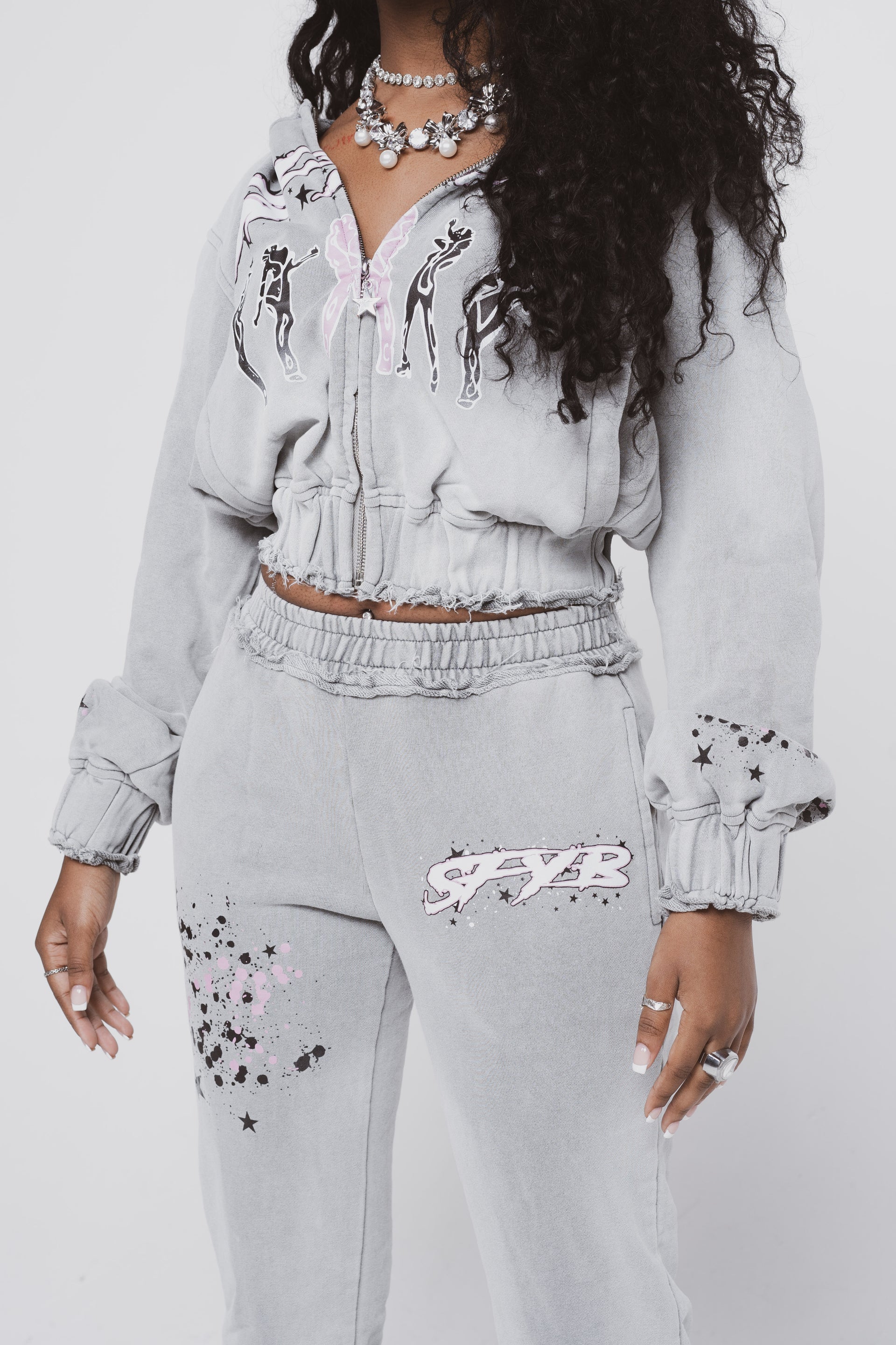 SFYB CROPPED SET "Grey & Pink”